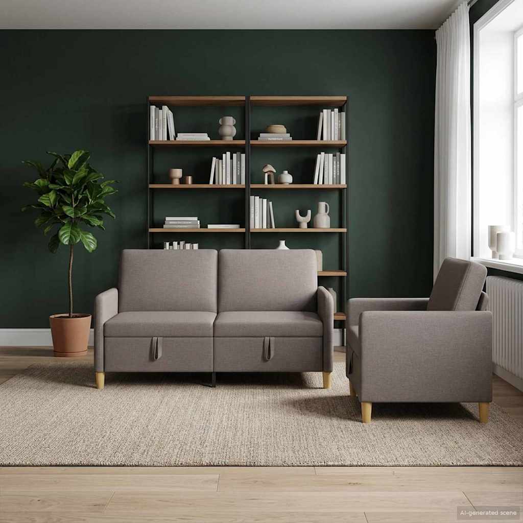 Sofa Set mit Stauraum 2 pcs Taupe Polyester