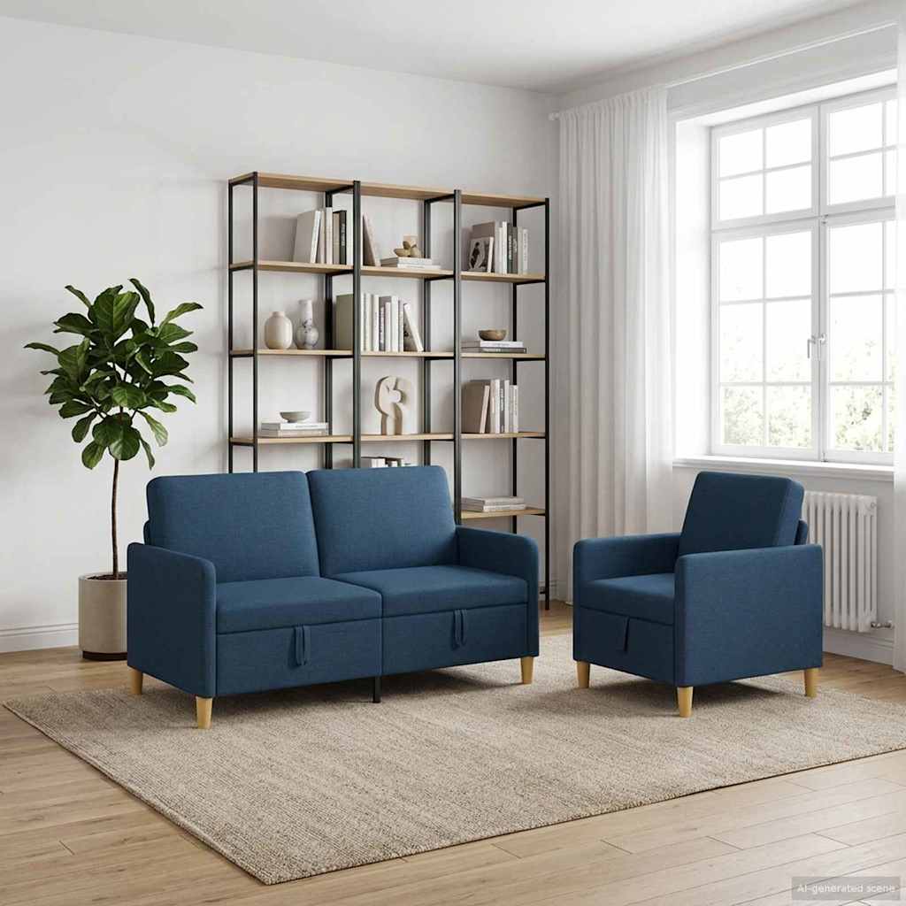 Sofa Set mit Stauraum 2 pcs Blau Polyester