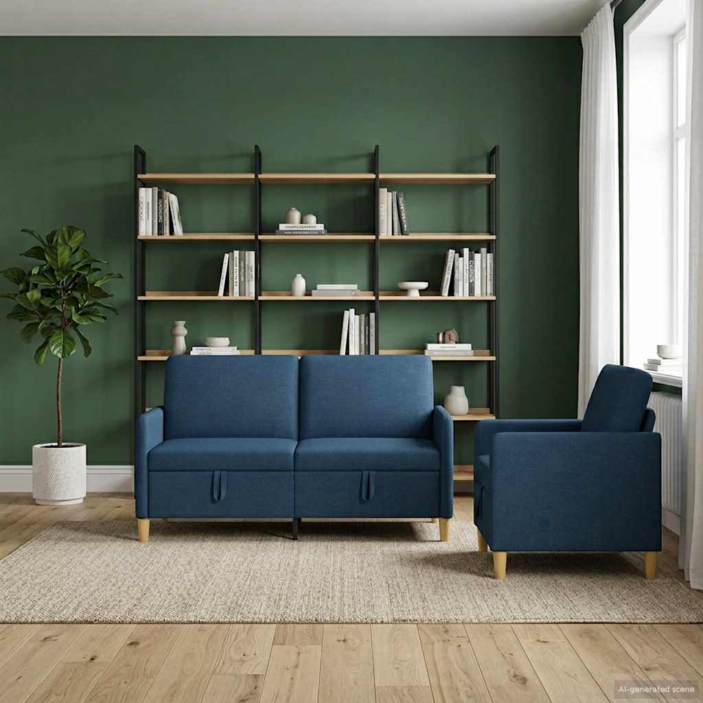 Sofa Set mit Stauraum 2 pcs Blau Polyester