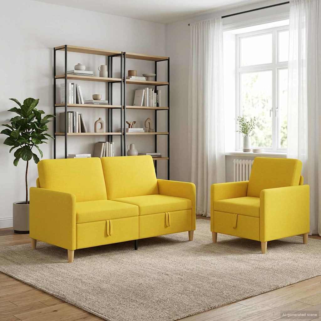 Sofa Set mit Stauraum 2 pcs Helles Gelb Polyester