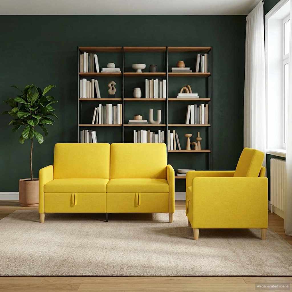 Sofa Set mit Stauraum 2 pcs Helles Gelb Polyester