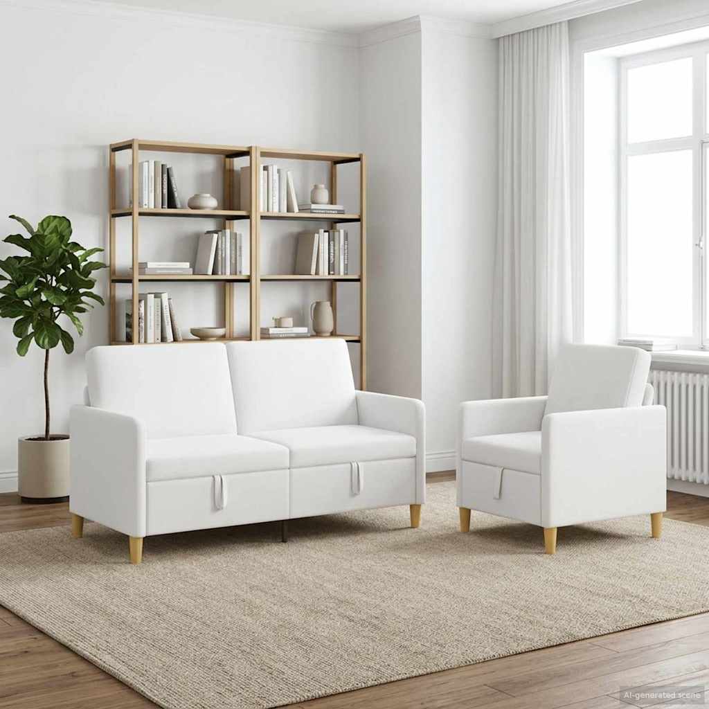 Sofa Set mit Stauraum 2 pcs Weiß Polyester
