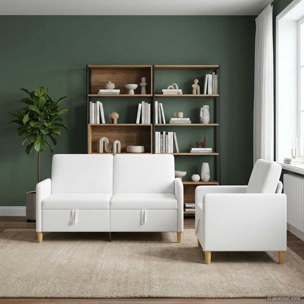 Sofa Set mit Stauraum 2 pcs Weiß Polyester