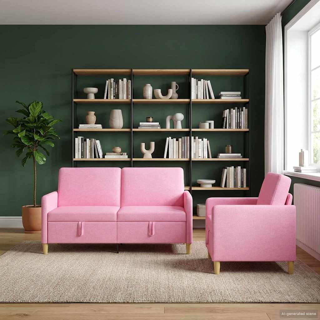 Sofa Set mit Stauraum 2 pcs Rosa Polyester