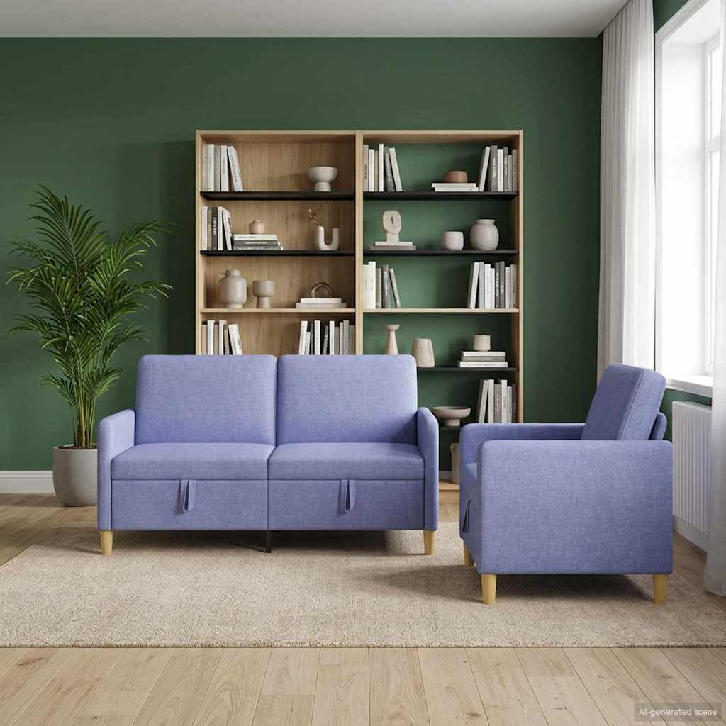 Sofa Set mit Stauraum 2 pcs Jeans blau Polyester