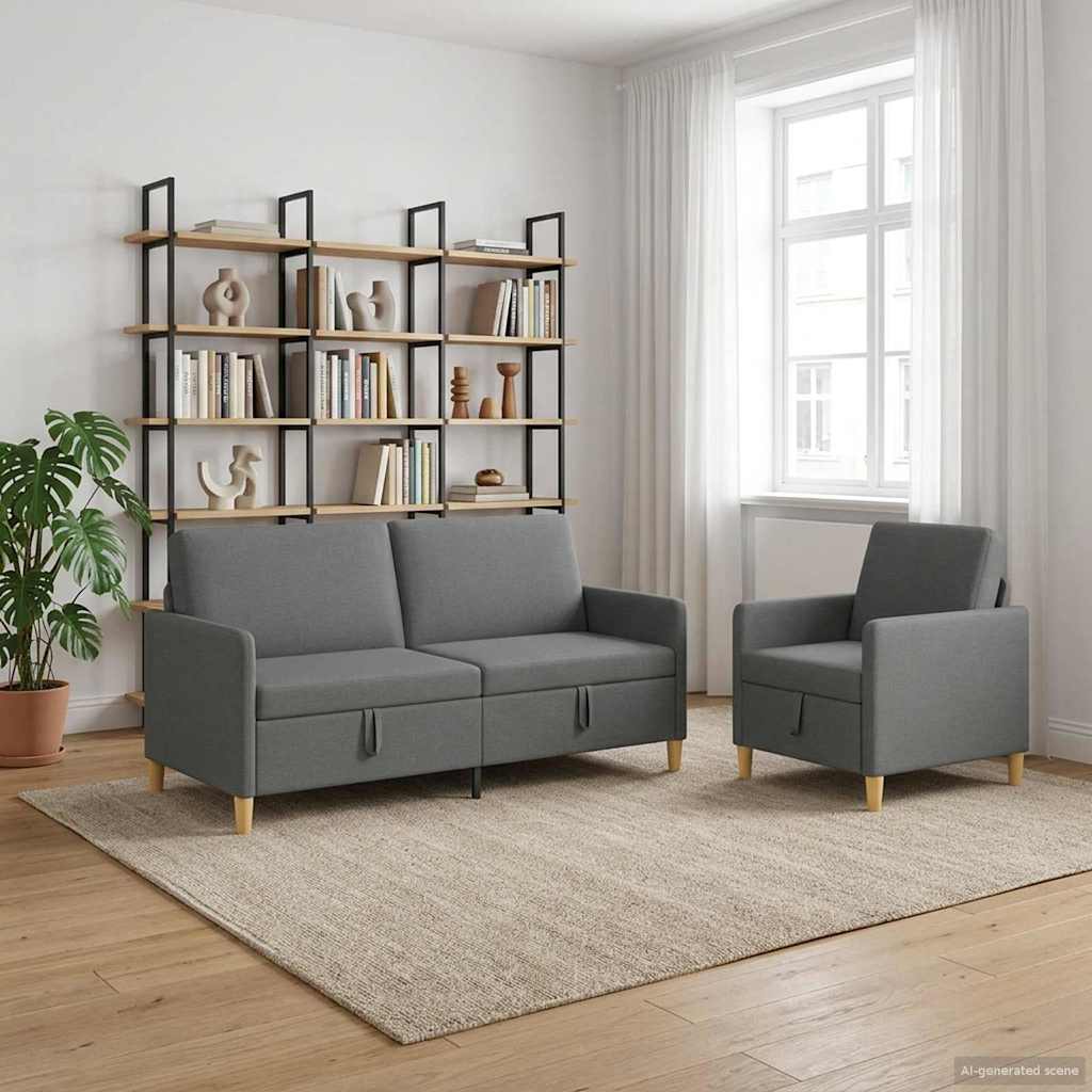 Sofa Set mit Stauraum 2 pcs Dunkelgrau Polyester