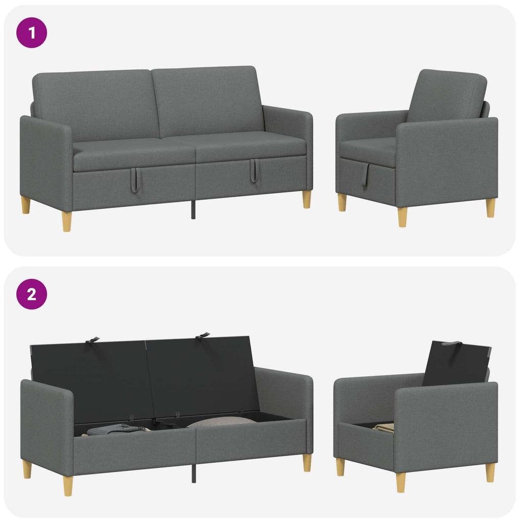 Sofa Set mit Stauraum 2 pcs Dunkelgrau Polyester