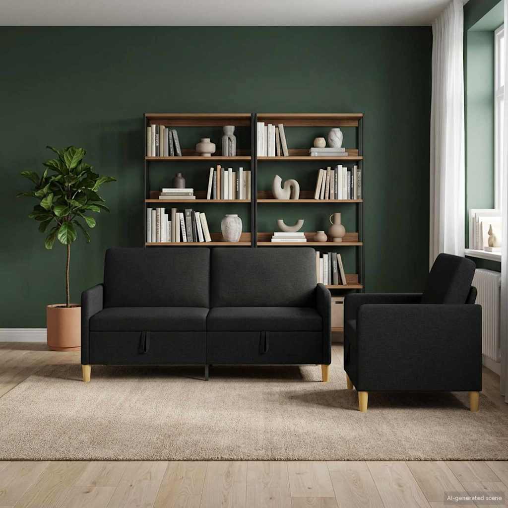 Sofa Set mit Stauraum 2 pcs Schwarz Polyester
