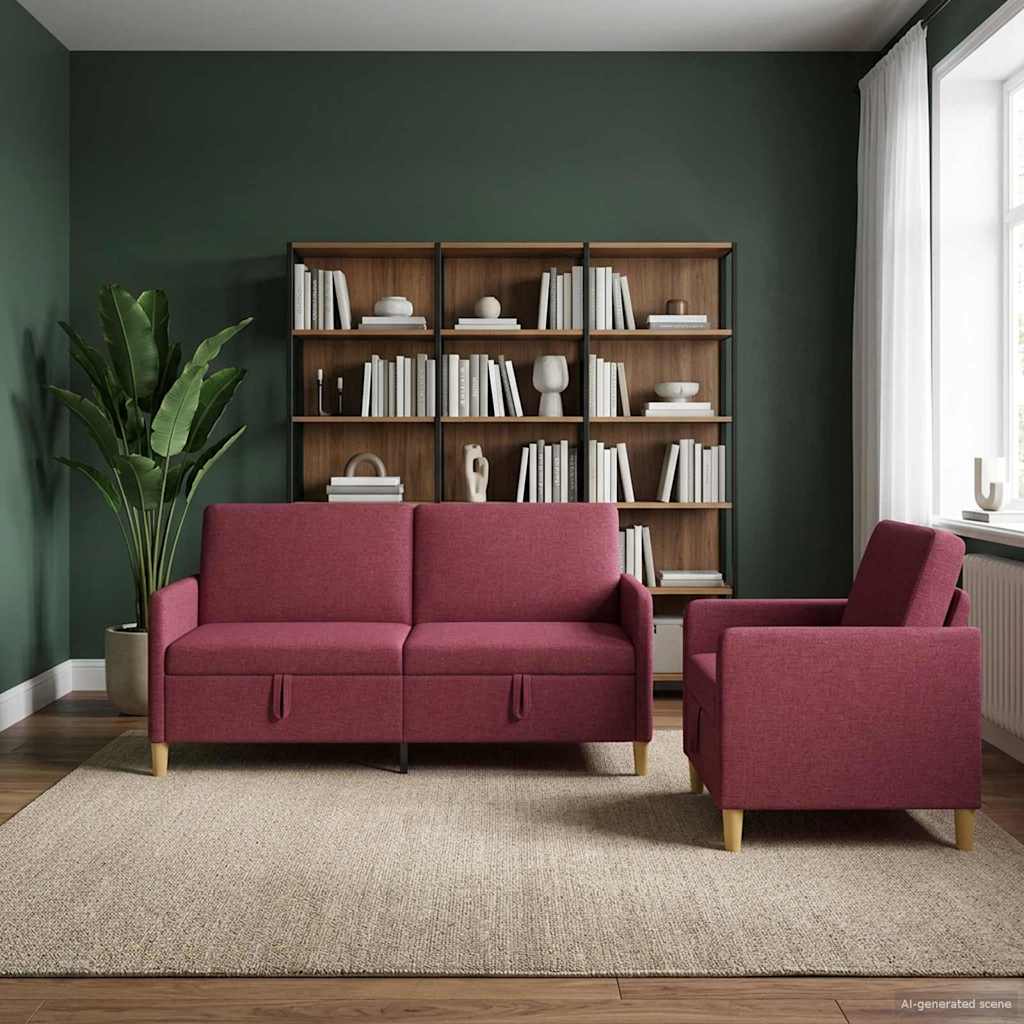 Sofa Set mit Stauraum 2 pcs Weinrot Polyester
