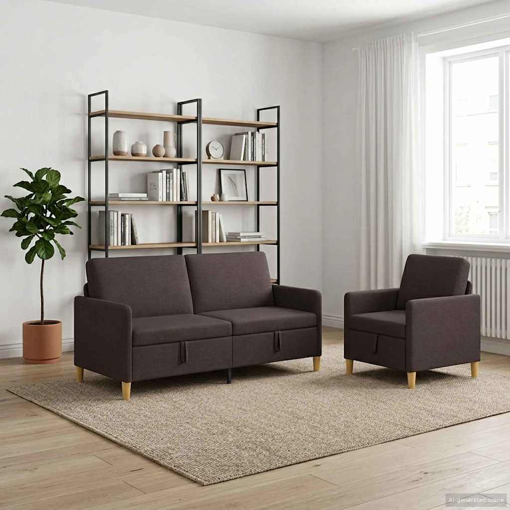 Sofa Set mit Stauraum 2 pcs Dunkelbraun Polyester