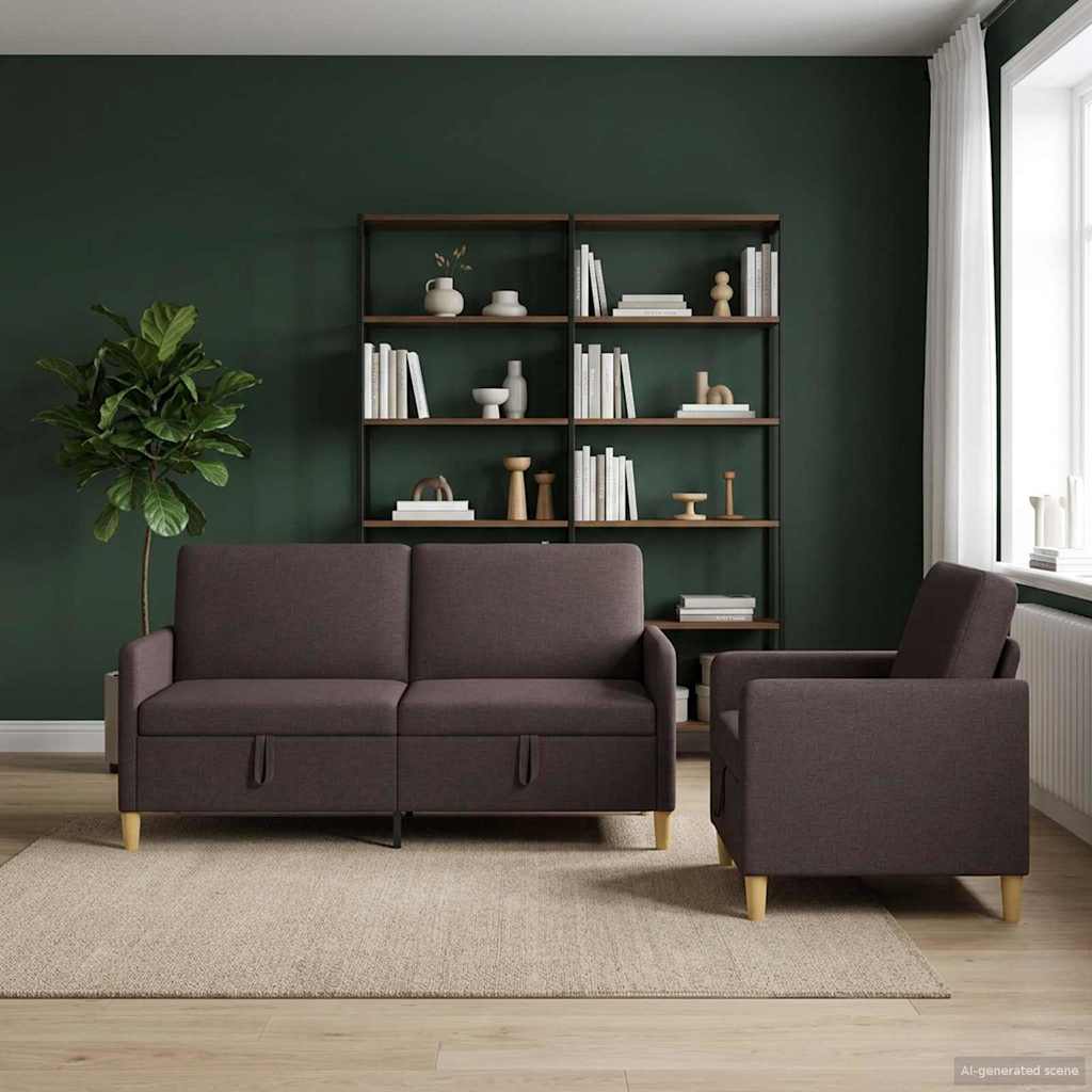 Sofa Set mit Stauraum 2 pcs Dunkelbraun Polyester