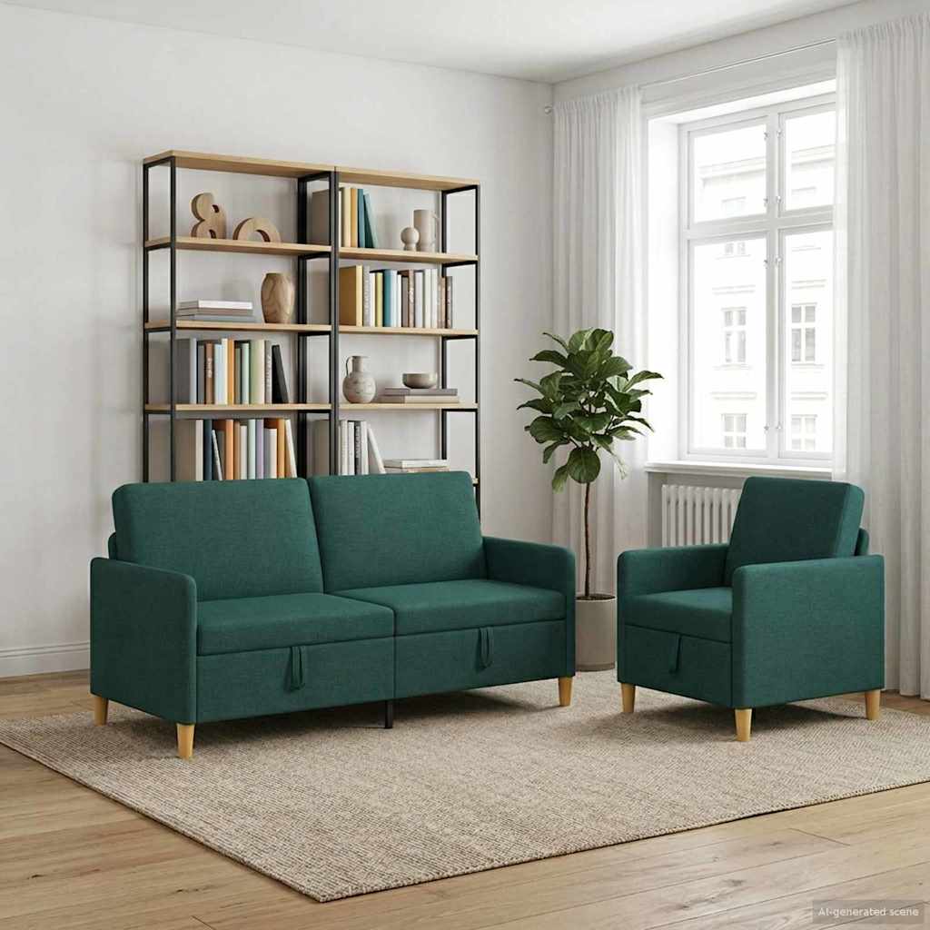 Sofa Set mit Stauraum 2 pcs Dunkelgrün Polyester