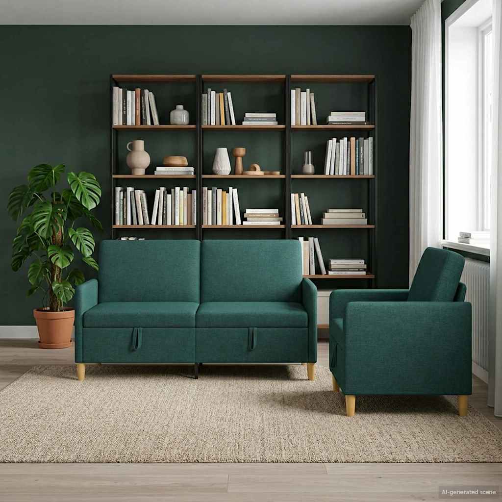 Sofa Set mit Stauraum 2 pcs Dunkelgrün Polyester