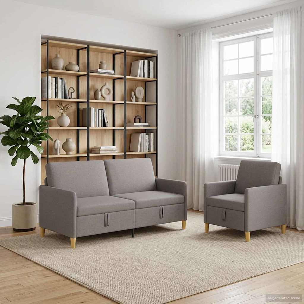 Sofa Set mit Stauraum 2 pcs Taupe Polyester