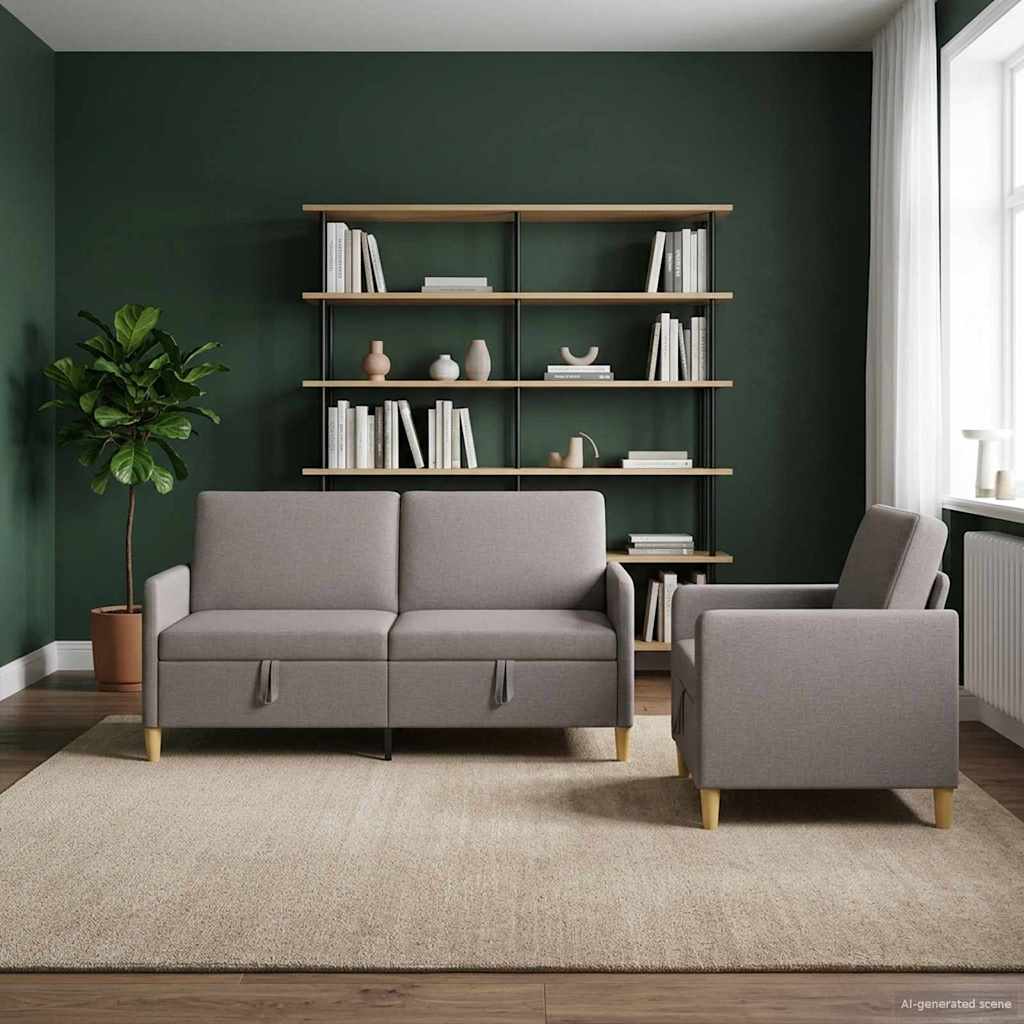 Sofa Set mit Stauraum 2 pcs Taupe Polyester