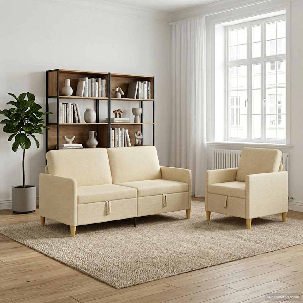 Sofa Set mit Stauraum 2 pcs Creme Polyester