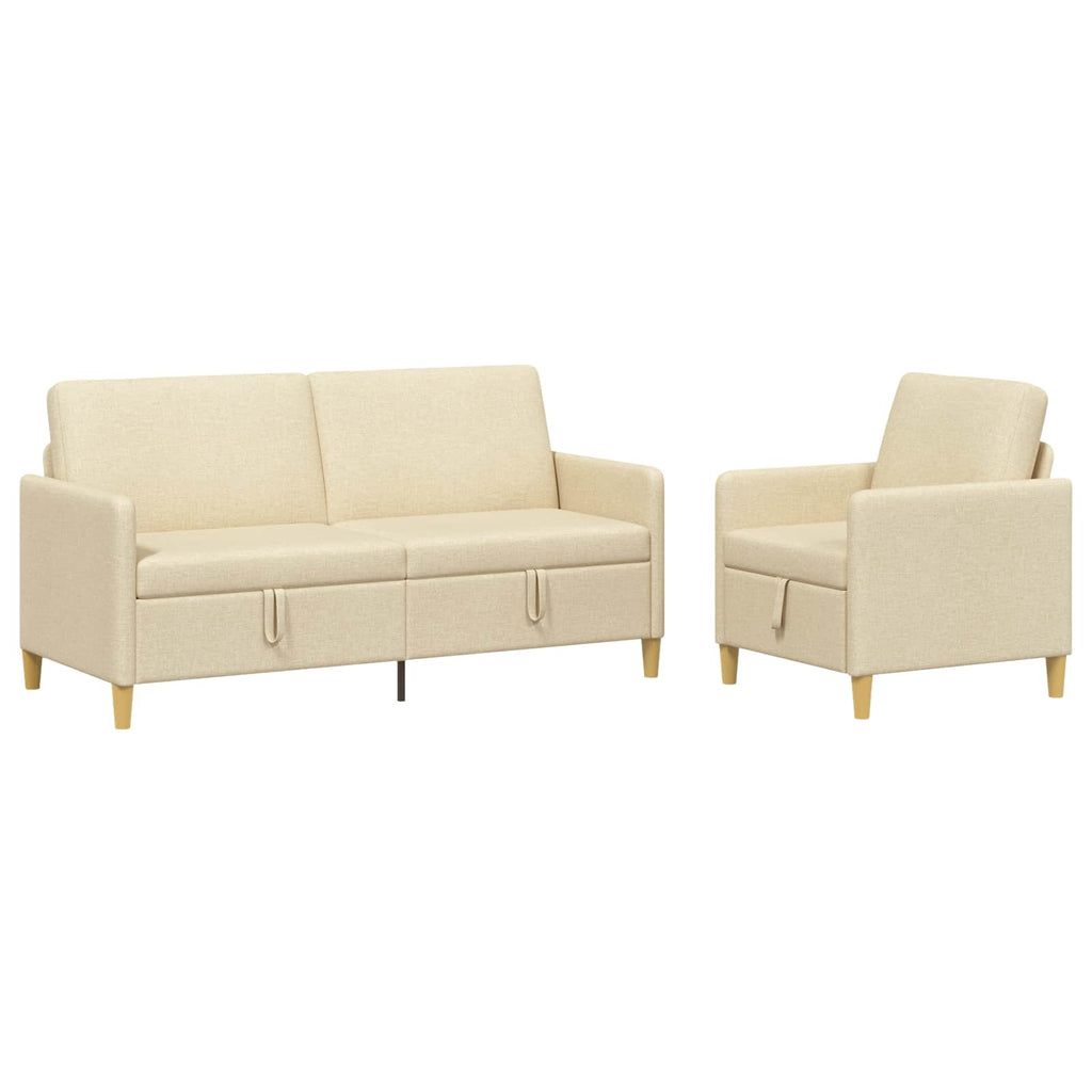 Sofa Set mit Stauraum 2 pcs Creme Polyester