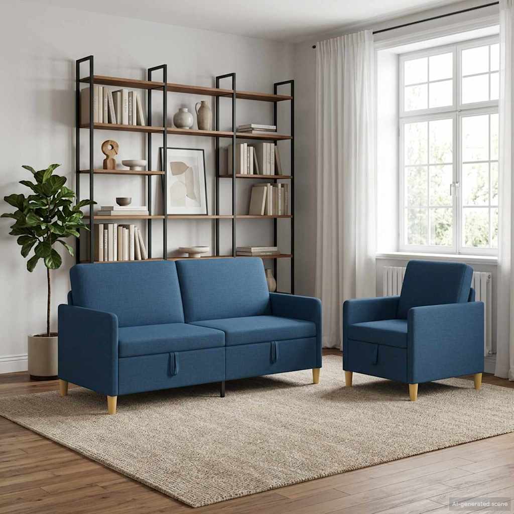 Sofa Set mit Stauraum 2 pcs Blau Polyester