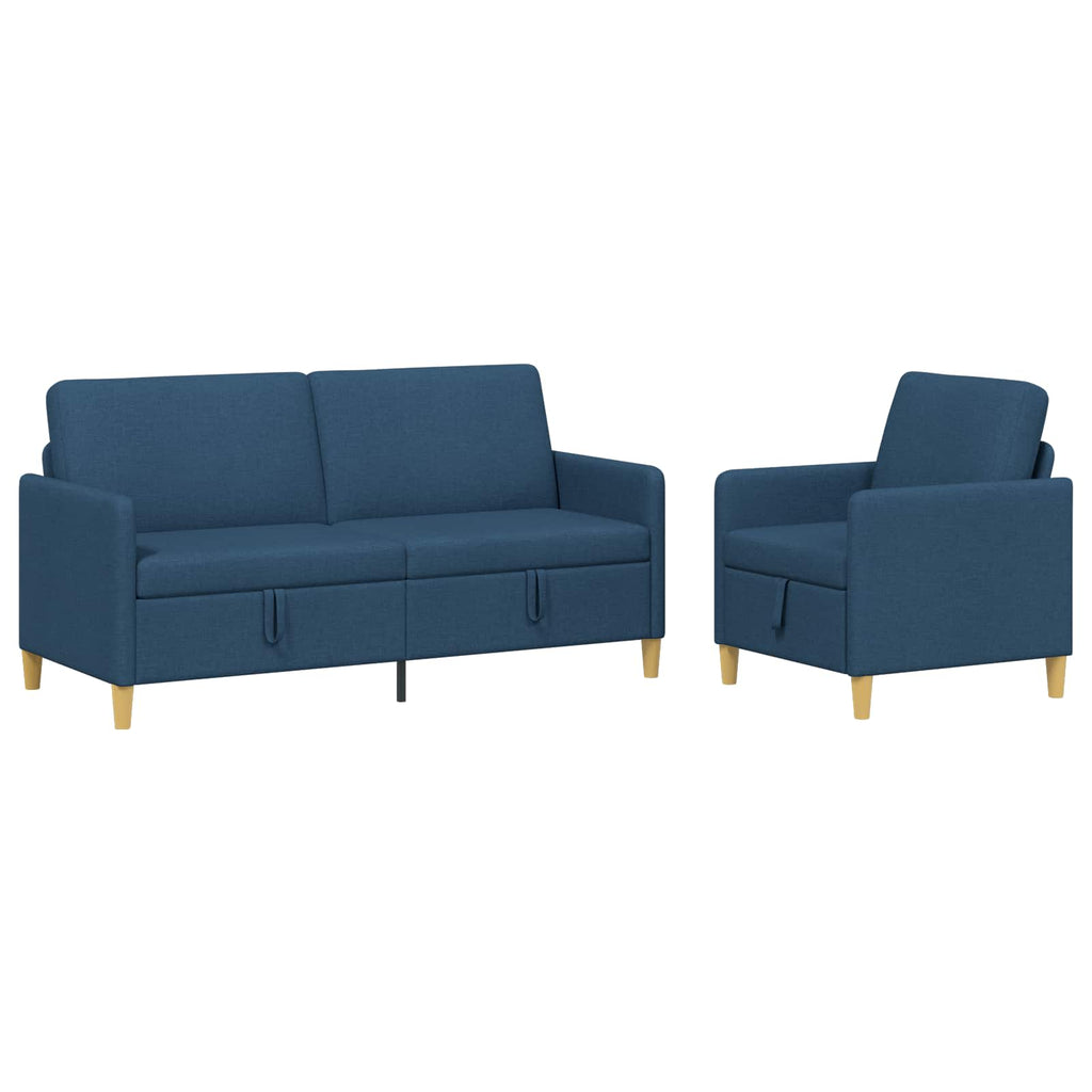 Sofa Set mit Stauraum 2 pcs Blau Polyester