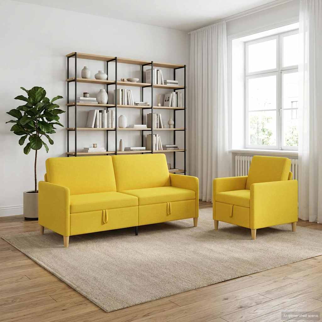 Sofa Set mit Stauraum 2 pcs Helles Gelb Polyester