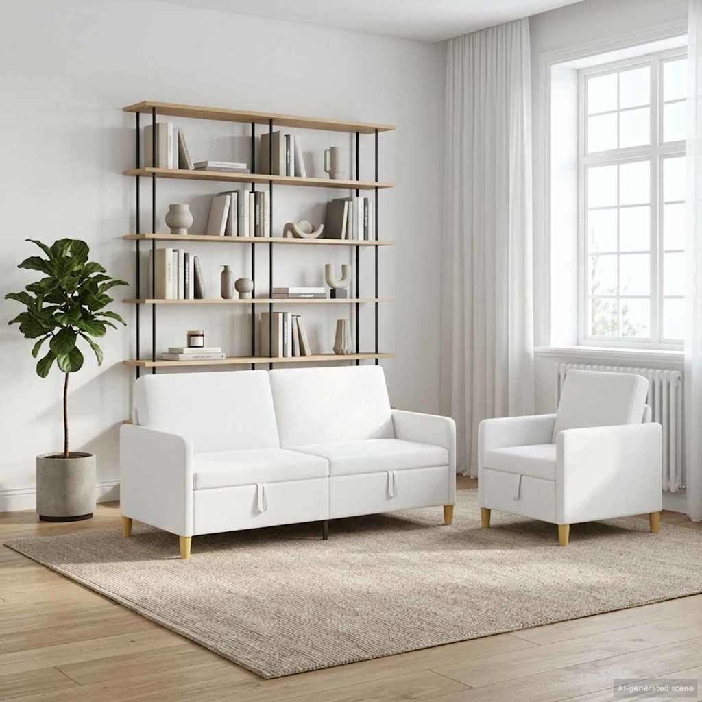 Sofa Set mit Stauraum 2 pcs Weiß Polyester