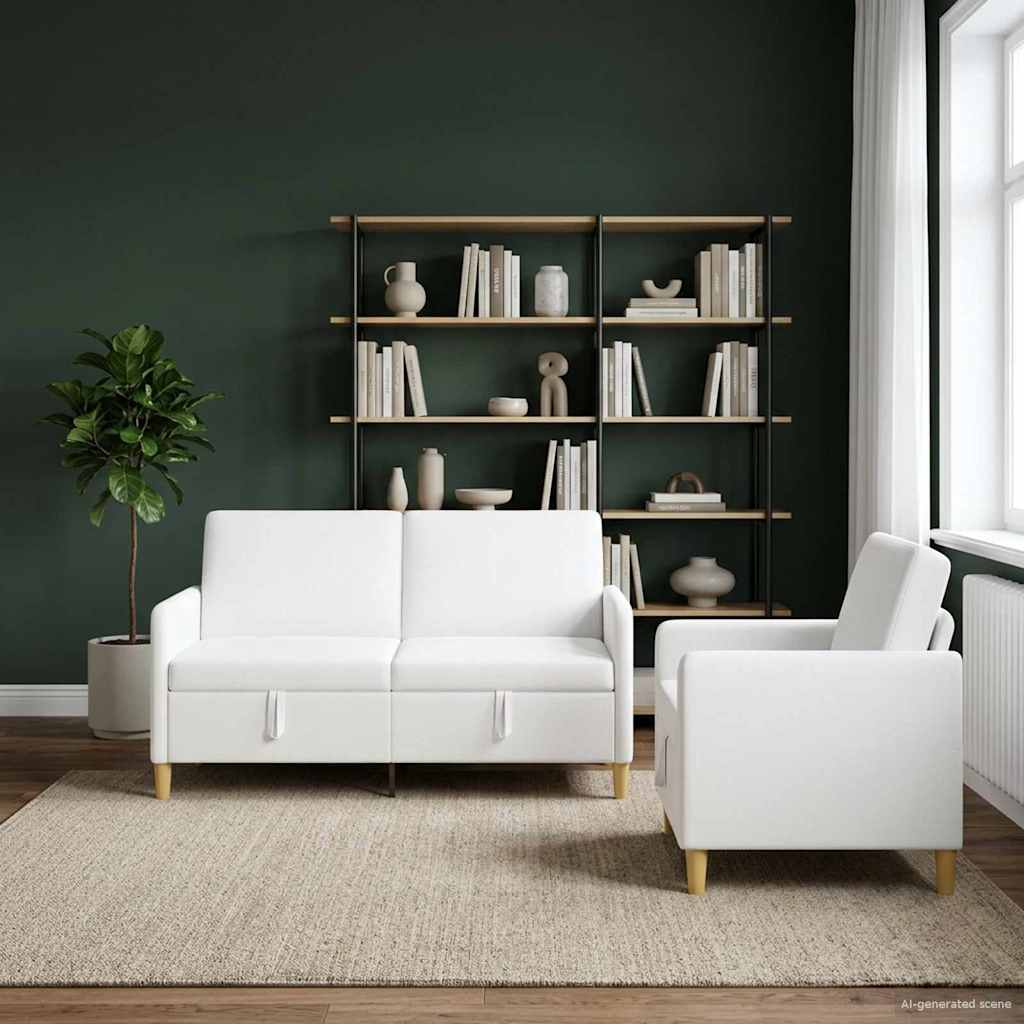 Sofa Set mit Stauraum 2 pcs Weiß Polyester