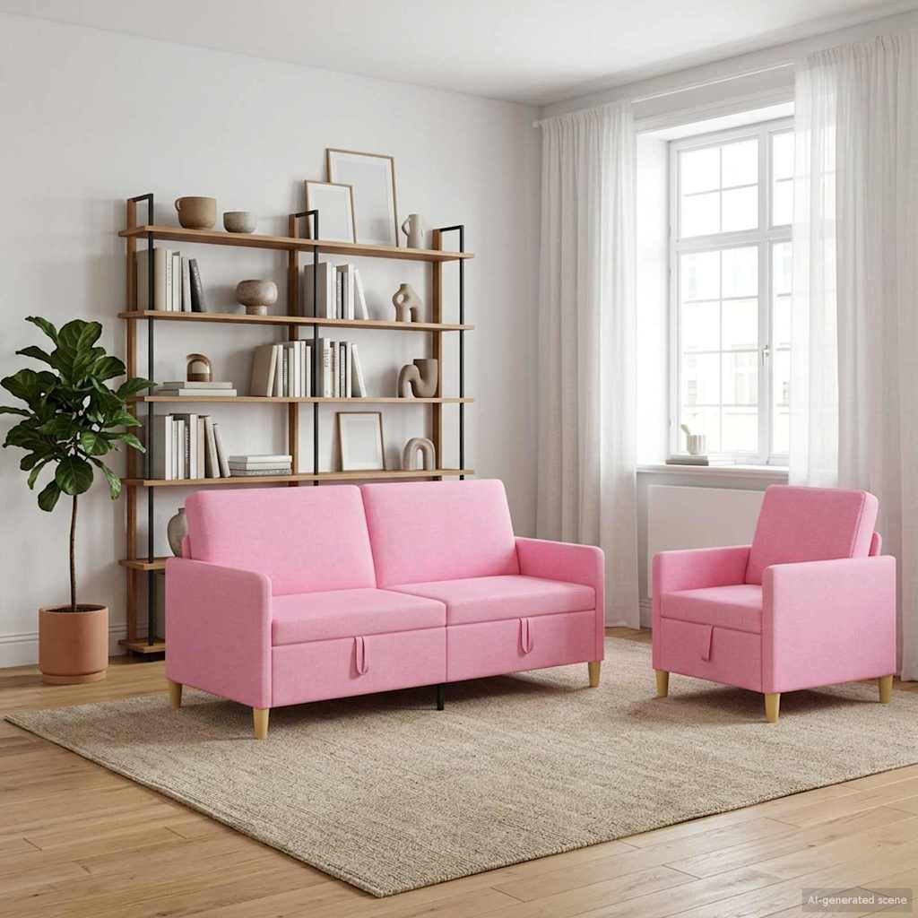 Sofa Set mit Stauraum 2 pcs Rosa Polyester