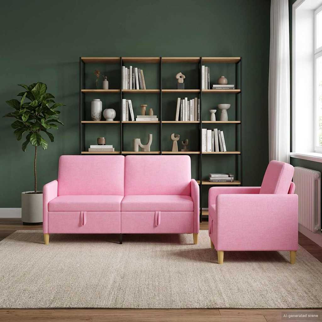Sofa Set mit Stauraum 2 pcs Rosa Polyester