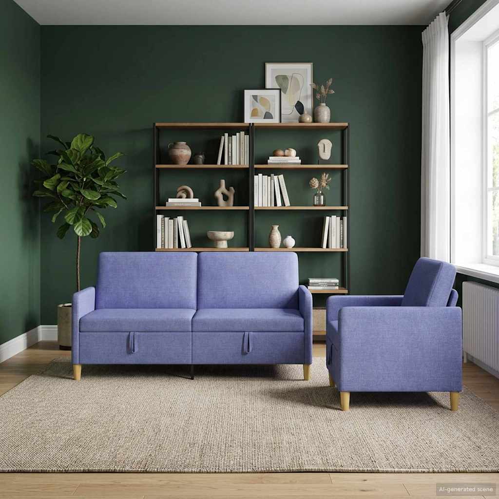 Sofa Set mit Stauraum 2 pcs Jeans blau Polyester