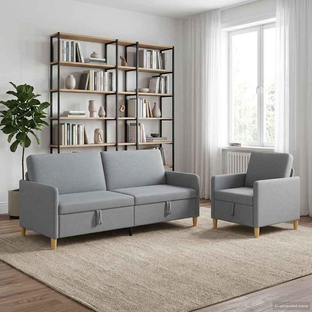 Sofa Set mit Stauraum 2 pcs Hellgrau Polyester