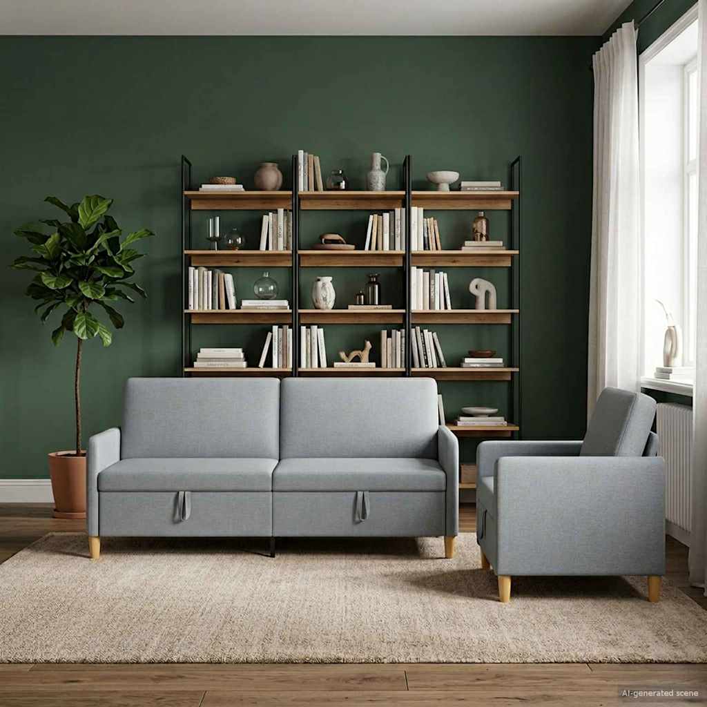 Sofa Set mit Stauraum 2 pcs Hellgrau Polyester