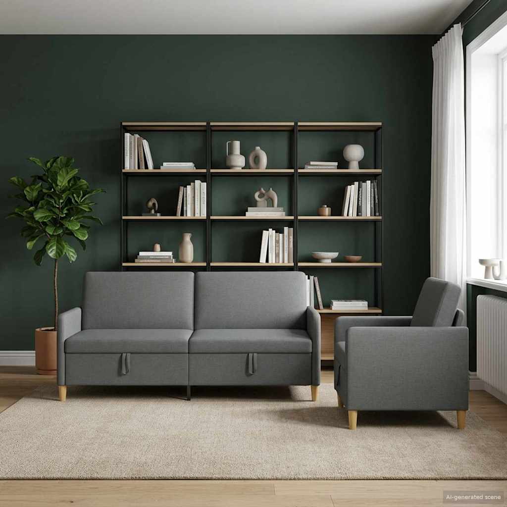 Sofa Set mit Stauraum 2 pcs Dunkelgrau Polyester
