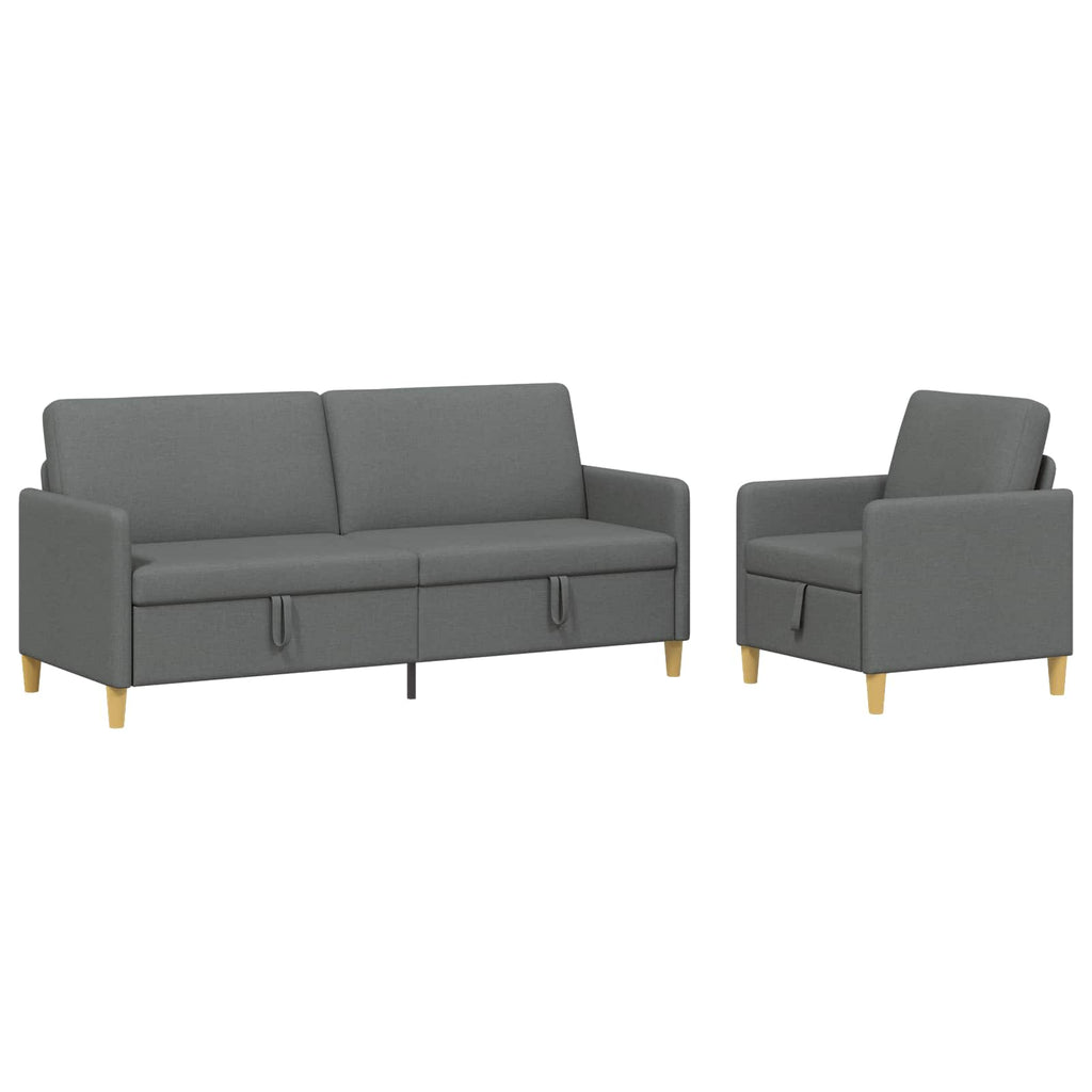Sofa Set mit Stauraum 2 pcs Dunkelgrau Polyester