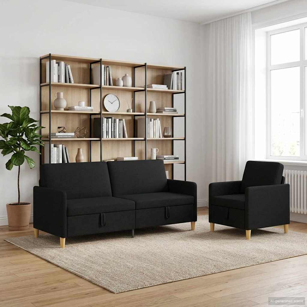 Sofa Set mit Stauraum 2 pcs Schwarz Polyester