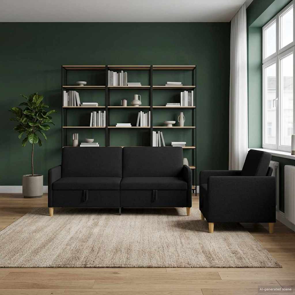 Sofa Set mit Stauraum 2 pcs Schwarz Polyester