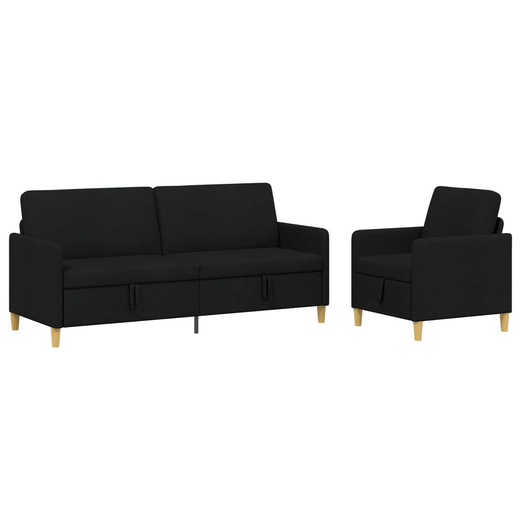 Sofa Set mit Stauraum 2 pcs Schwarz Polyester