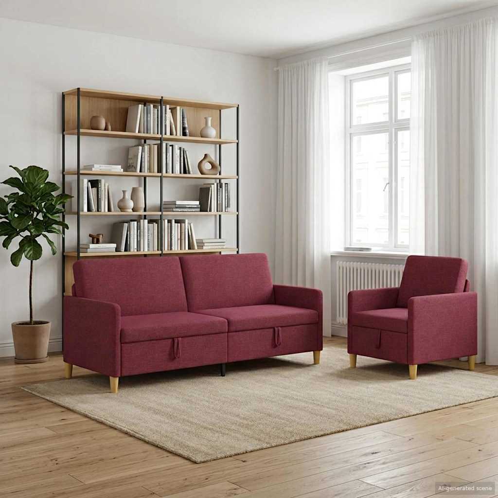 Sofa Set mit Stauraum 2 pcs Weinrot Polyester