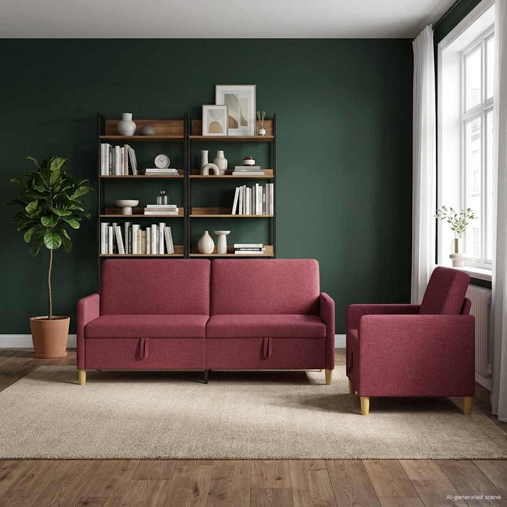 Sofa Set mit Stauraum 2 pcs Weinrot Polyester