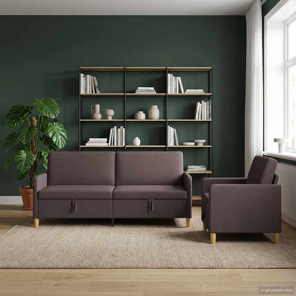 Sofa Set mit Stauraum 2 pcs Dunkelbraun Polyester