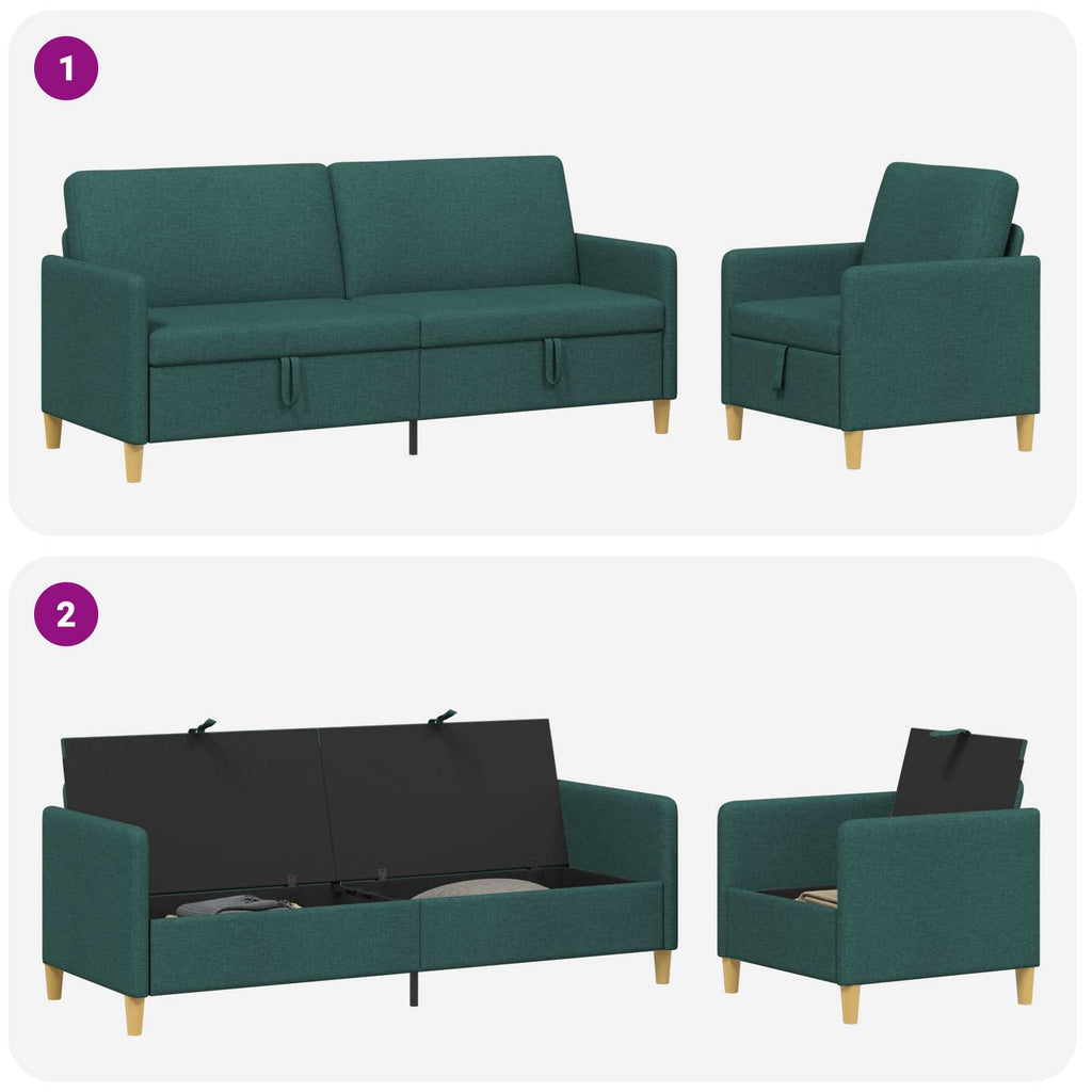 Sofa Set mit Stauraum 2 pcs Dunkelgrün Polyester