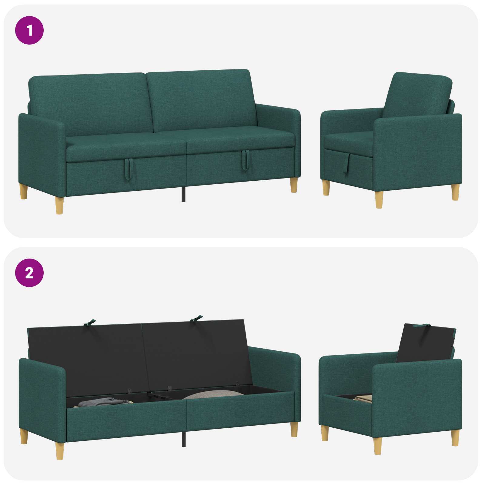 Sofa Set mit Stauraum 2 pcs Dunkelgrün Polyester