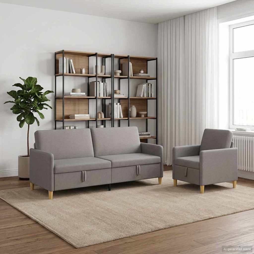 Sofa Set mit Stauraum 2 pcs Taupe Polyester