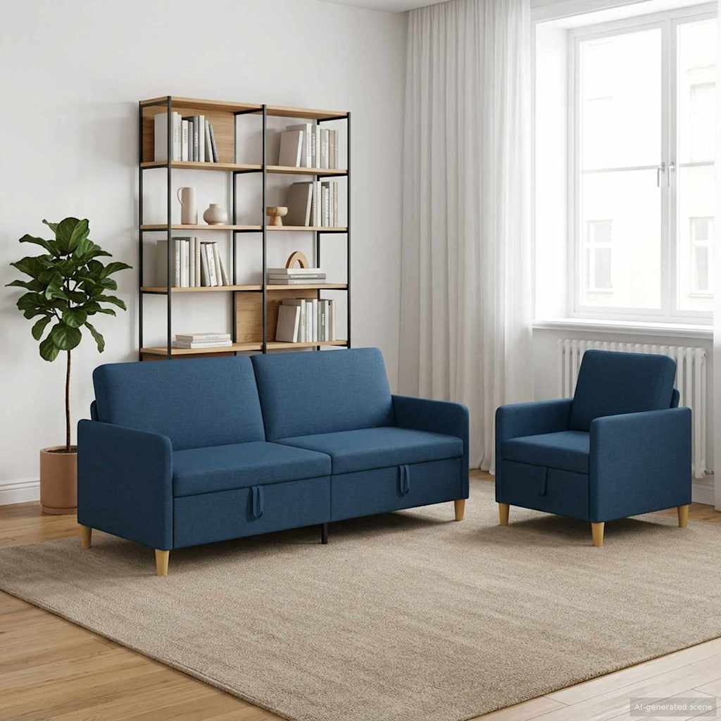 Sofa Set mit Stauraum 2 pcs Blau Polyester