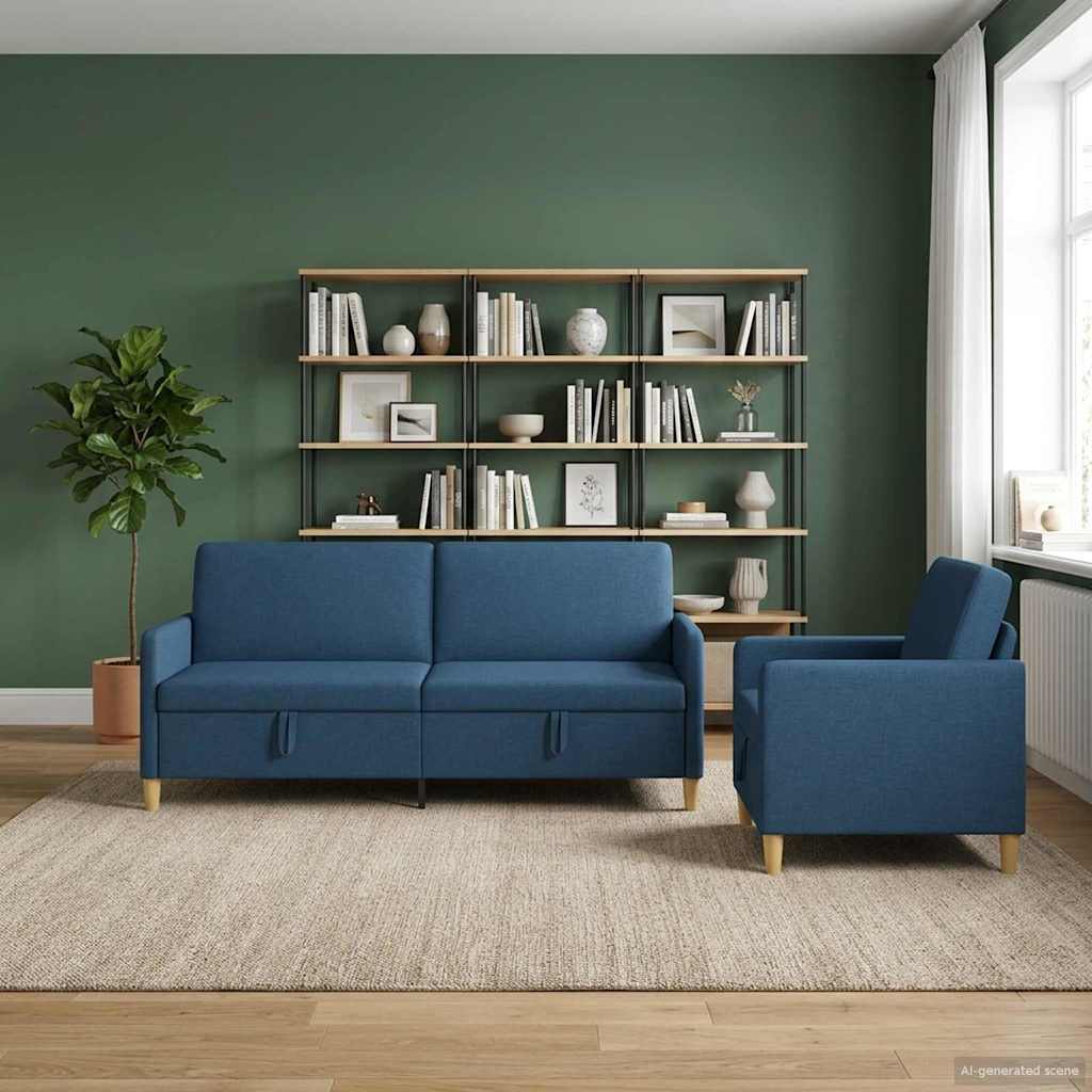 Sofa Set mit Stauraum 2 pcs Blau Polyester