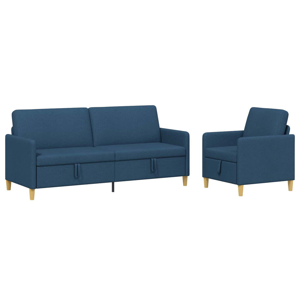 Sofa Set mit Stauraum 2 pcs Blau Polyester