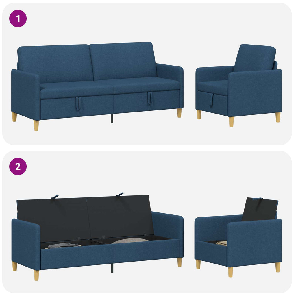 Sofa Set mit Stauraum 2 pcs Blau Polyester