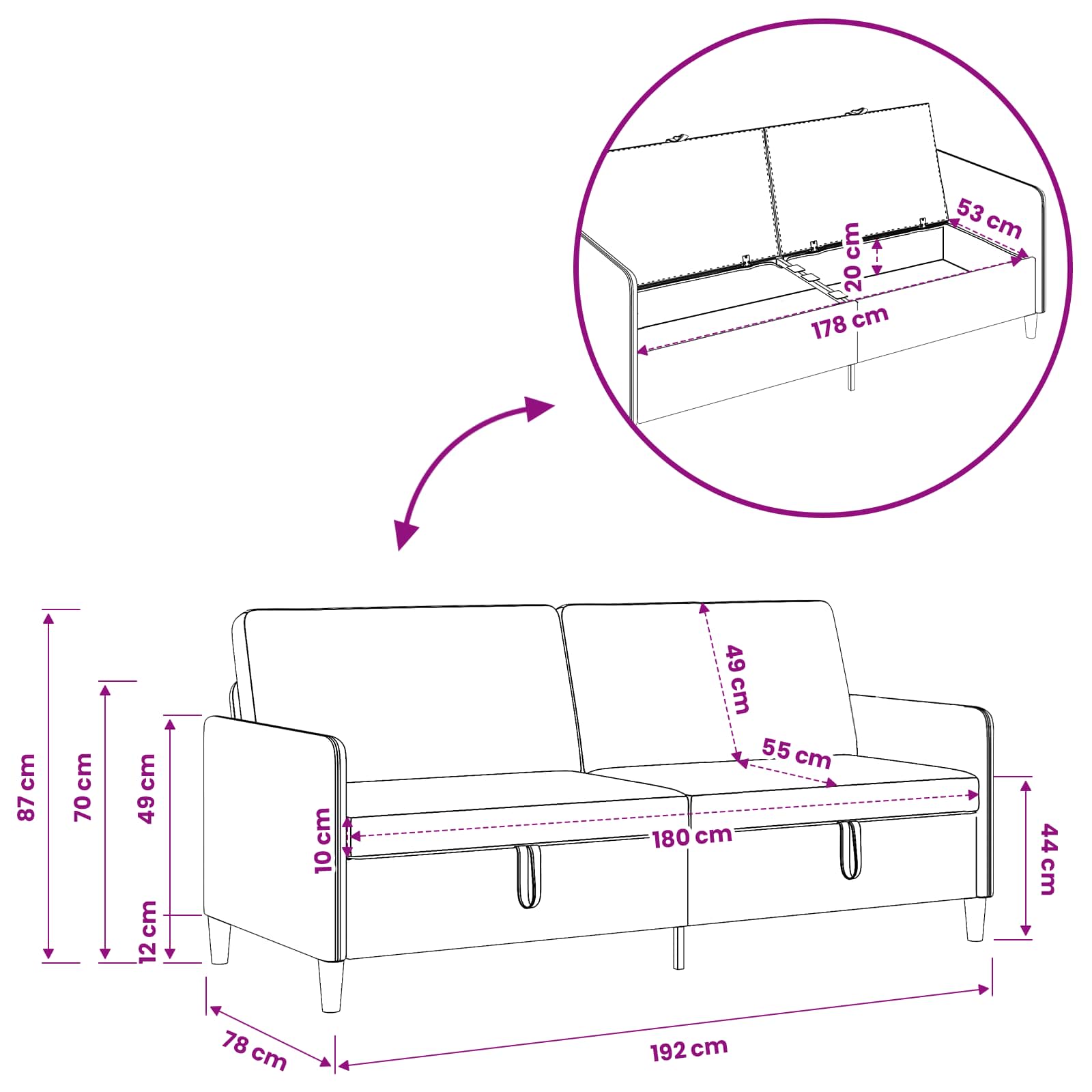 Sofa Set mit Stauraum 2 pcs Blau Polyester