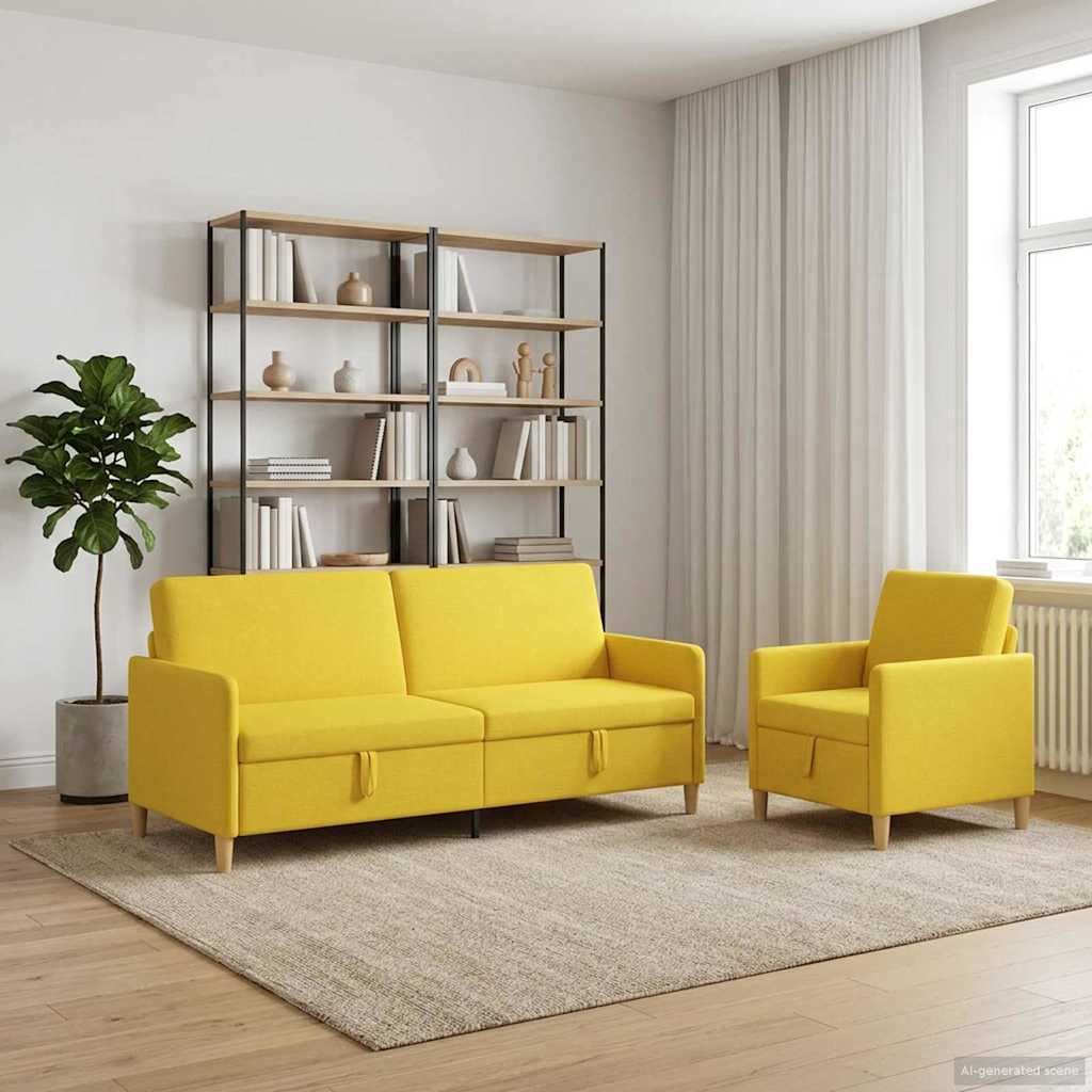 Sofa Set mit Stauraum 2 pcs Helles Gelb Polyester