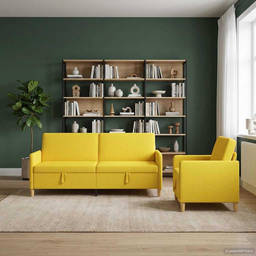 Sofa Set mit Stauraum 2 pcs Helles Gelb Polyester