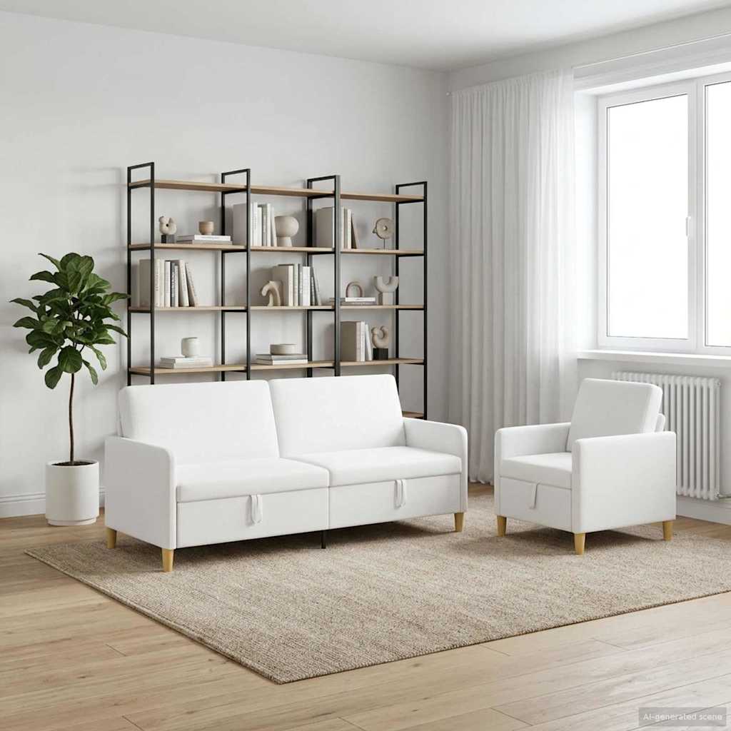 Sofa Set mit Stauraum 2 pcs Weiß Polyester